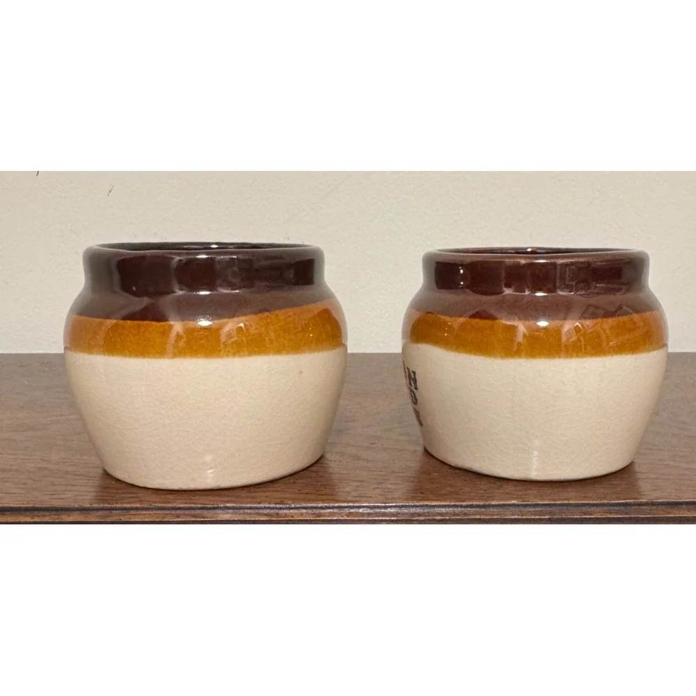 Vintage Stoneware Small Pot Crock Boston Baked Beans USA Farmhouse Kitchen 3.5